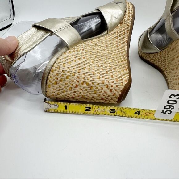 Cole Haan Dinah 85 Gold Puffy Leather Strappy Open Toed Platform Wedge Heel 7M - Picture 12 of 12